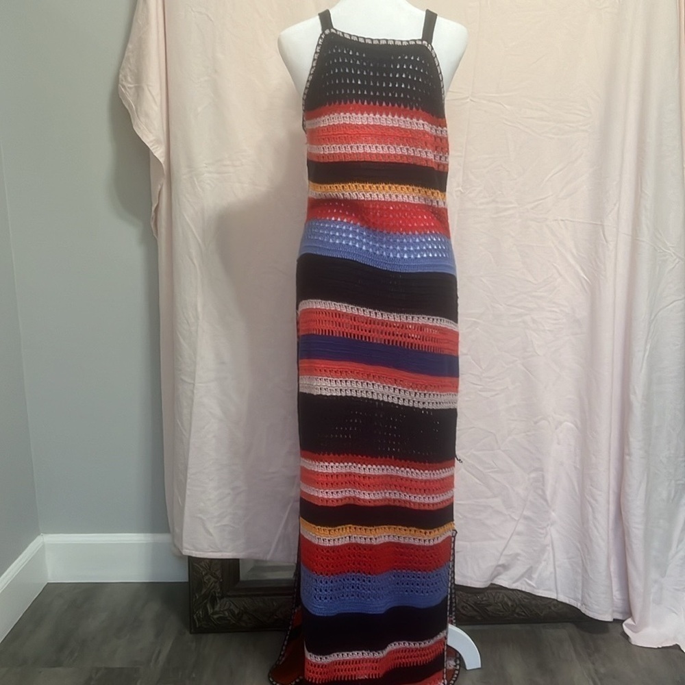 Cashel Women's Multi-Colored Striped Crochet Dress Size Small